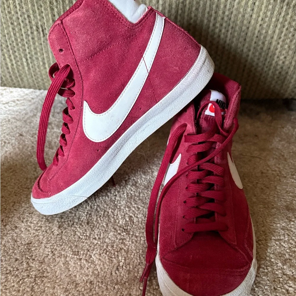 Nike Burgundy High-Top Sneakers with White Swoosh